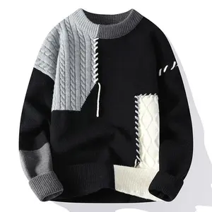 Merican Street Style Color-Block Knit Sweater – Unisex Dopamine Aesthetic Round Neck Warm Pullover