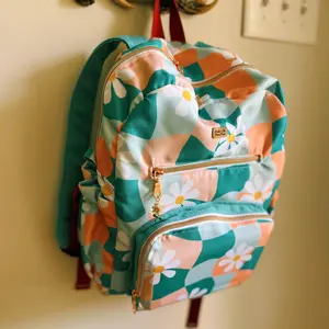 Floral Checked backpack, handmade backpack. Custom made, embroidery available