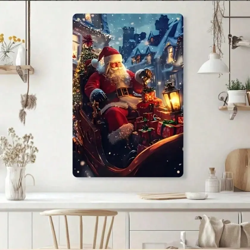 Aluminum Christmas Santa Sleigh Wall Decor Rust Proof Durable Easy Hang for Indoor Outdoor Home Bedroom Living Room Holiday Decoration
