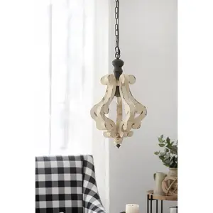 Farmhouse Chandelier Distressed White Pendant Light French Country Wood Chandelier for Living Room Foyer Dining Room Entryway Hallway Kitchen Island, Bulb Not Included, 1 Pack, Home Furniture and Household Product Search Terms