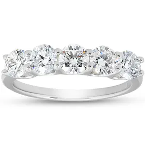 1 1/4 Ct Lab Grown Diamond Five Stone Wedding Ring 14k White Gold U Prong