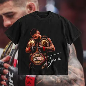 Men's T-shirt Ilia Topuria Iconic Signature Heavy Cotton T-shirt UFC Pound For Pound Shirt MMA Fan Apparel Pump Cover Direct-to-garment Printing