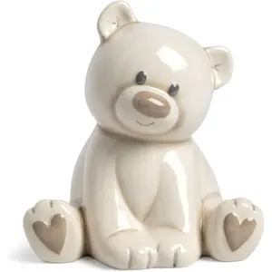 Teddy Bear Tan and Brown 7 x 5.5 Inch Ceramic Stoneware Piggy Money Bank Decor Ornaments