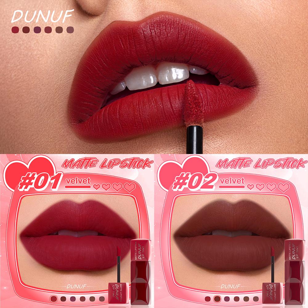 DUNUF modest mauve 6 PCS Matte Velvet Lip Tint Set - Viral Transfer-Proof Long-Lasting Lip Stain Kit, High Pigment Red, Brown & Nude Shades for All Skin Tones, TikTok Must-Have Makeup holiday