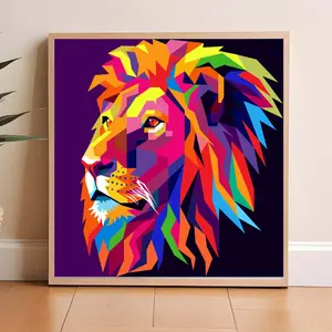 DIY Diamond Painting Lion Design, Frameless Full Round Drill Art, Wall Mosaic Home Decor, DIY Supplies, Model Xinghao Ly1