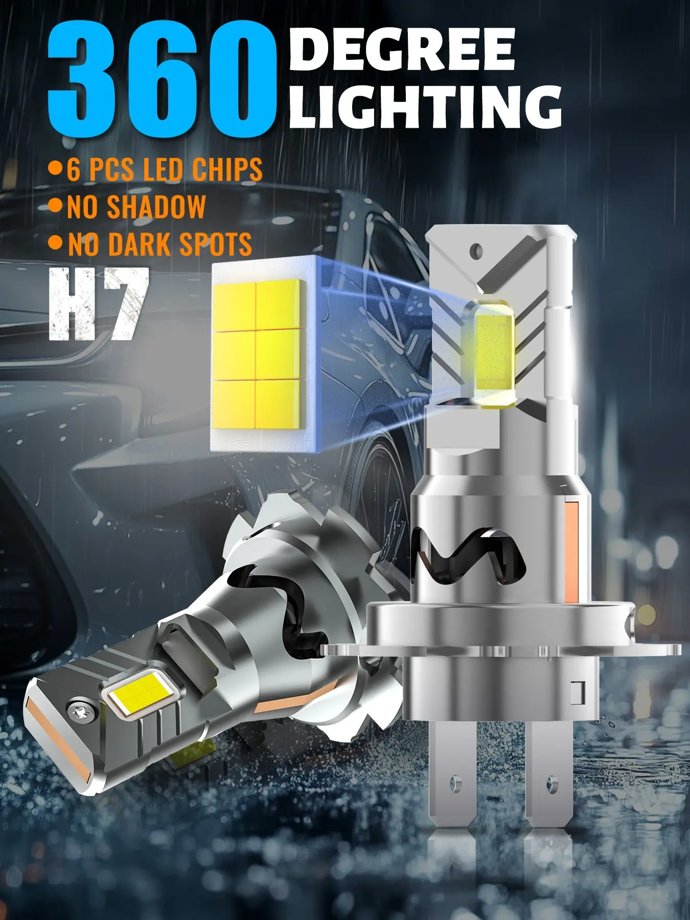 2pcs H7 LED Headlight Bulbs, Led Headlamps Bulbs, 60000LM 600% Brighter Than Stock 6000K Cool White Mini Size Direct Replacement For VW Audi BMW Mercedes Hyundai Kia Car Accessories Car Parts Canbus Ready Weather Resistant Led Headlights Bulbs