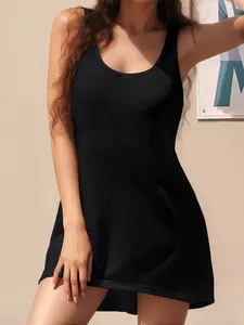 Trendy DTF Glitter Heat Transfer Tank Dress for Women, Stylish Custom Picture Printed Polyester Sundress, Unique Personalized Pattern Sleeveless Casual Summer Vacation Dress