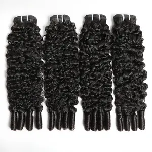 Burmese Curly Human Hair Bundles 15A Virgin Human Hair Extension 1/3/4 PCS 12-32inches Unprocessed Burmese Bundles with Special Curly End Double Weft Extension Natural Black Color Human Hair Bundles