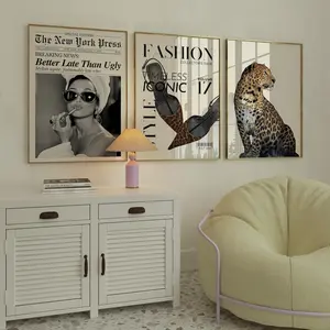 Coquette and Preppy Wall Art Set of 3 Y2K Retro Girl Posters, Leopard Print Aesthetic, Fashion Magazine Style, Dorm Room Decor