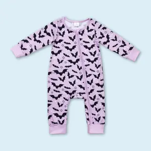 Baby girl Halloween bat long sleeve zip romper