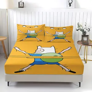 Adventure Time Finn & Jake Fitted Sheet Set (3-Piece, 1 Fitted Sheet + 2 Pillowcases, No Pillow Inserts Included), Character Print, Soft Bedding, Bed Sheets, Perfect for Bedroom Decor, Ideal Gift for Adventure Time Fans
