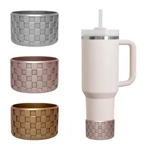 Metallic Checkered Silicone Boot for Tumblers, Tumbler Accessories, Gold, Bronze, Silver, Rose Gold, Bottle Drinkware Ribbed Mug Ribbed Mug Cover, Shimmer Tumbler Accessories