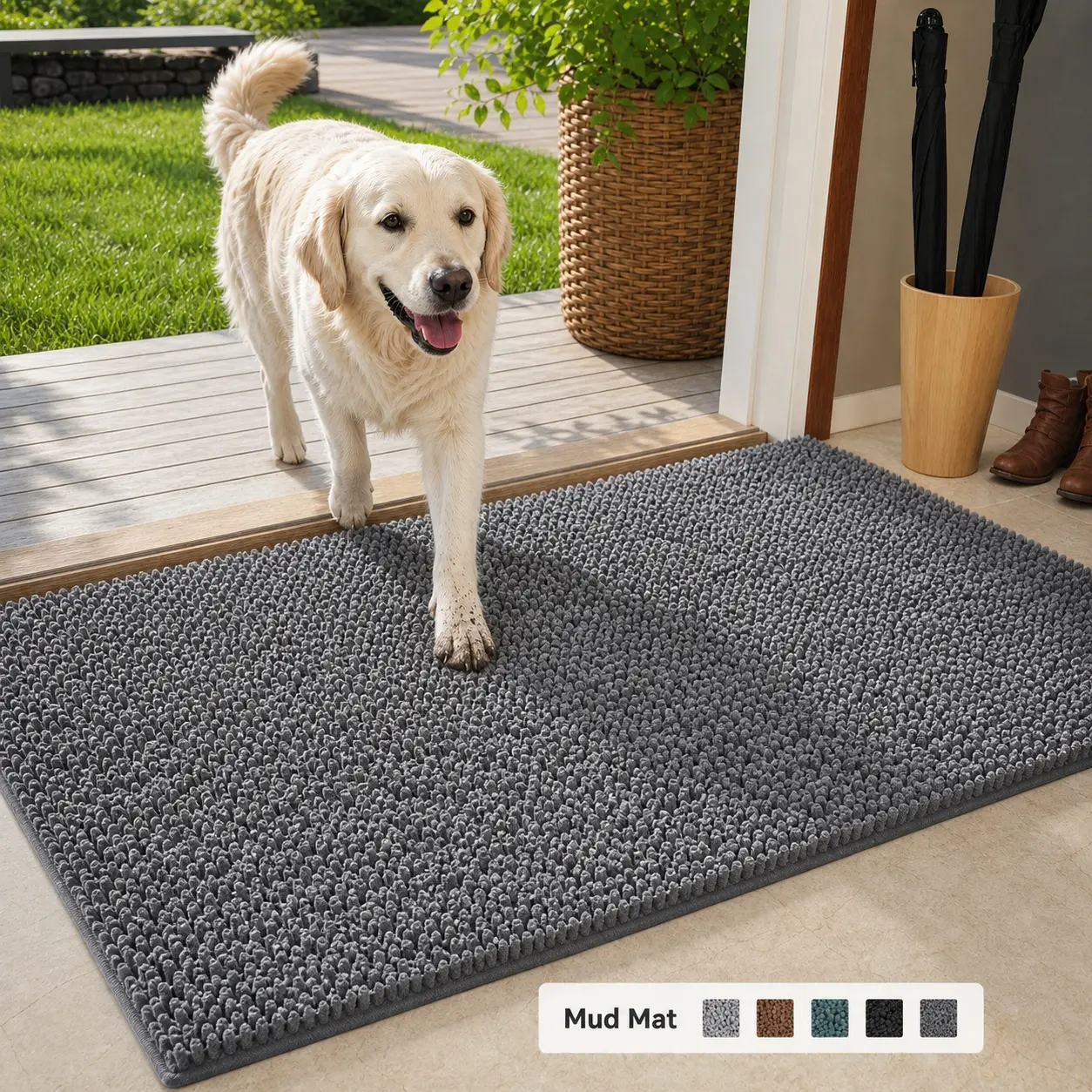 60*90cm/23.6*35.4in Grey Chenille Dog Mat Non Slip Super Absorbent Washable Door & Bath Rug 60*90cm Quick Dry Pet Mat For Muddy Paws Non Slip Indoor Entry Bathroom Doormat Grey