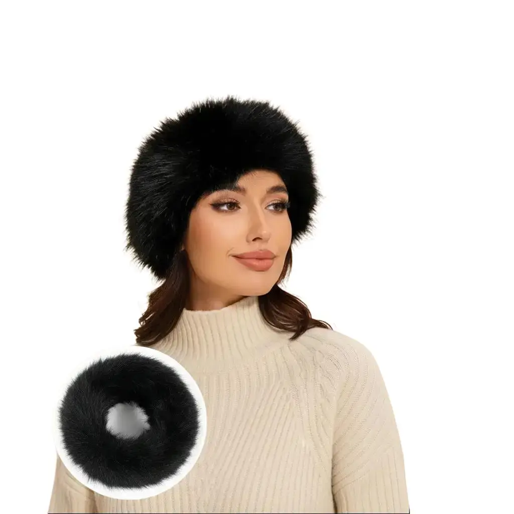 Fuzzy Winter Headband Earwarmer for Women, Solid Black Polyester Accessory, Warm Fashion for Daily & Party Looks, Plain, Party Wear, Simple