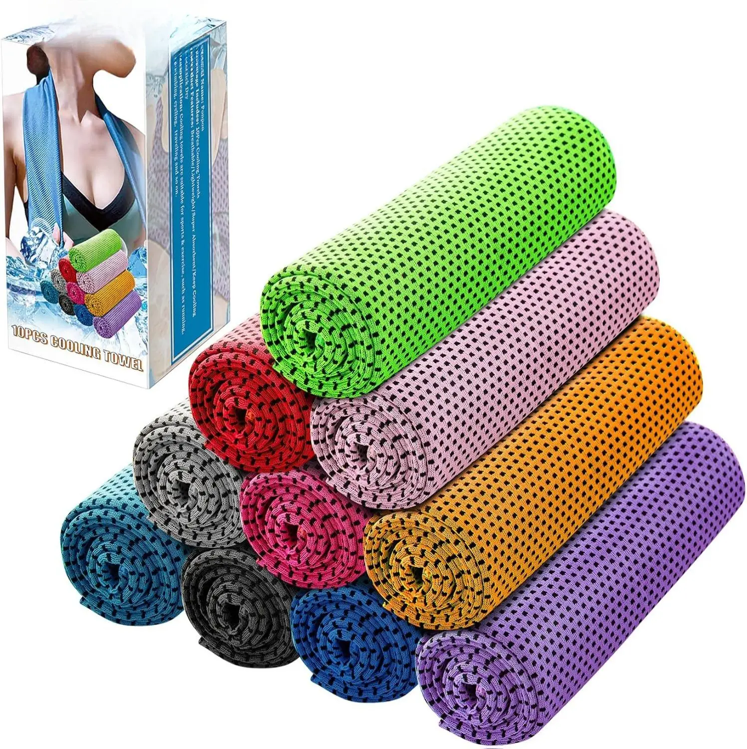 Cooling Towel 10pcs Ice Towels for Neck and Face Microfiber Cooling Towels - Versatile Use for Gym, Travel, Yoga, Camping, Running