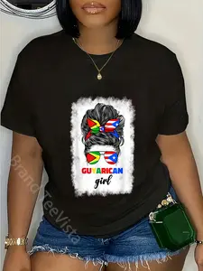 100% Cotton Unisex Half Guyanese And Puerto Rican Rico Guyana Flag Girl Women T-Shirt Casual Graphic Printed Vintage Tshirt