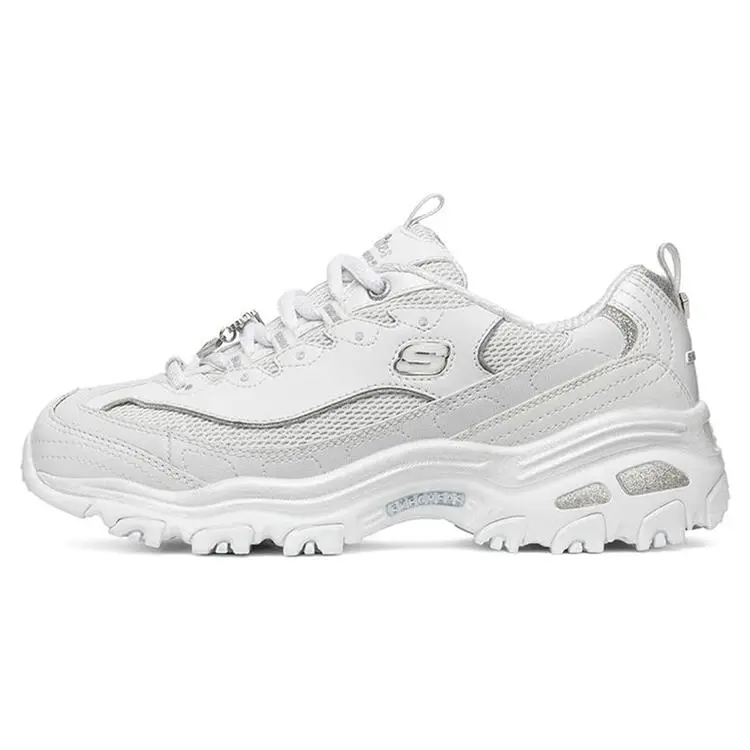 Women's Skechers D'Lites 1.0 Panda Sneakers - 10th Anniversary Diamond Edition Low-Top Casual Dad Shoes, Lightweight Breathable Chunky Thick Sole, Silver