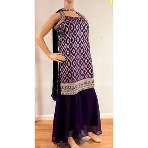 Zari Work Purple Kurti with Palazzo