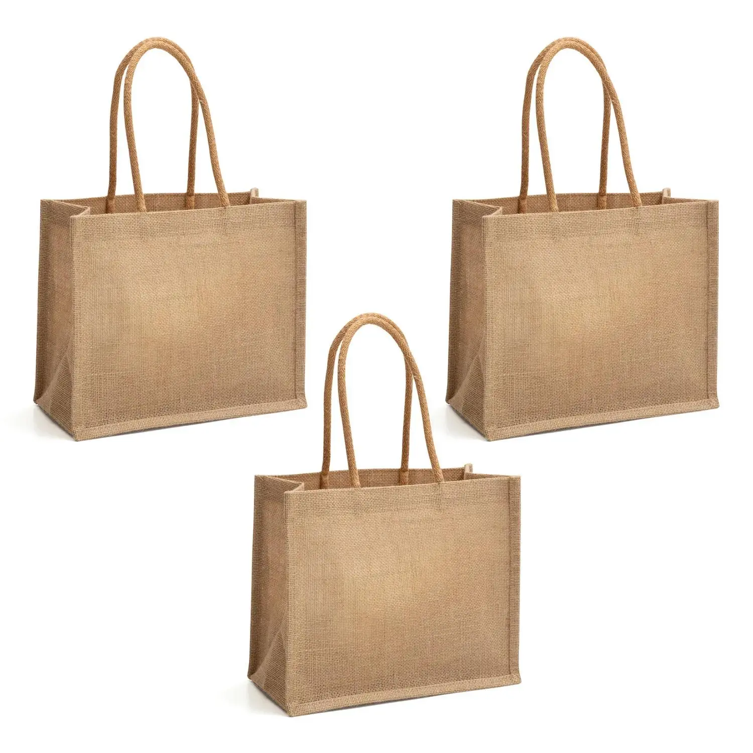 6 Pack Casual Burlap Tote Bags, 10" x 12" Plain Open-Top Reusable Shopping Bag with Handles for DIY Projects and Farmer's Market