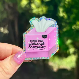 Crying Over Fictional Characters Tissue Box Glitter Sticker Crying Over Fictional Characters Tissue Box Glitter Sticker