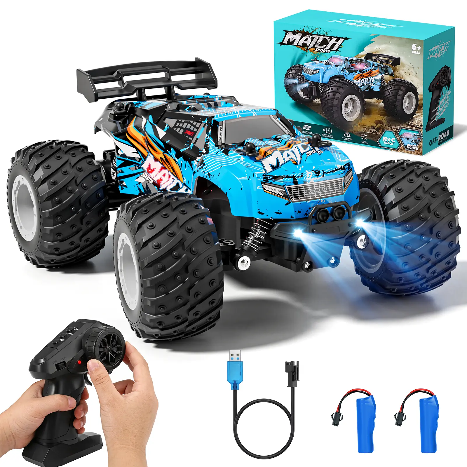 1:18 Remote Control Truck, All Terrain RC Truck High Speed Fast 15KM/H, Remote Control Monster Truck with Cool Light & Rechargeable Batteries, 25Km/H Off-Road RC Car Toys for Boys 5 to 10 Years