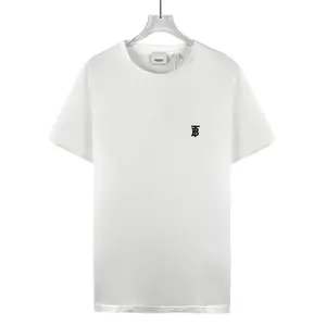 CALUXA- Burberry White TB Logo Embroidered Cotton Crewneck Short Sleeve T-Shirt Size S