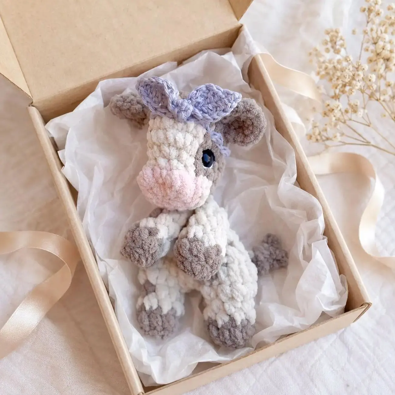 Crochet Baby Cow Lovey Mini Plush Snuggler, Cottagecore crochet highland cow Crochet Cow Crochet Snuggler