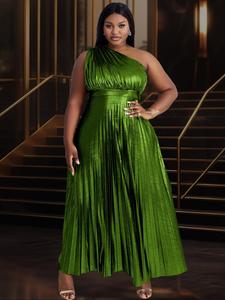 【plus size】 glitter ruched backless evening dress, elegant one shoulder sleeveless evening party gown, women's plus clothes for summer, womenswear