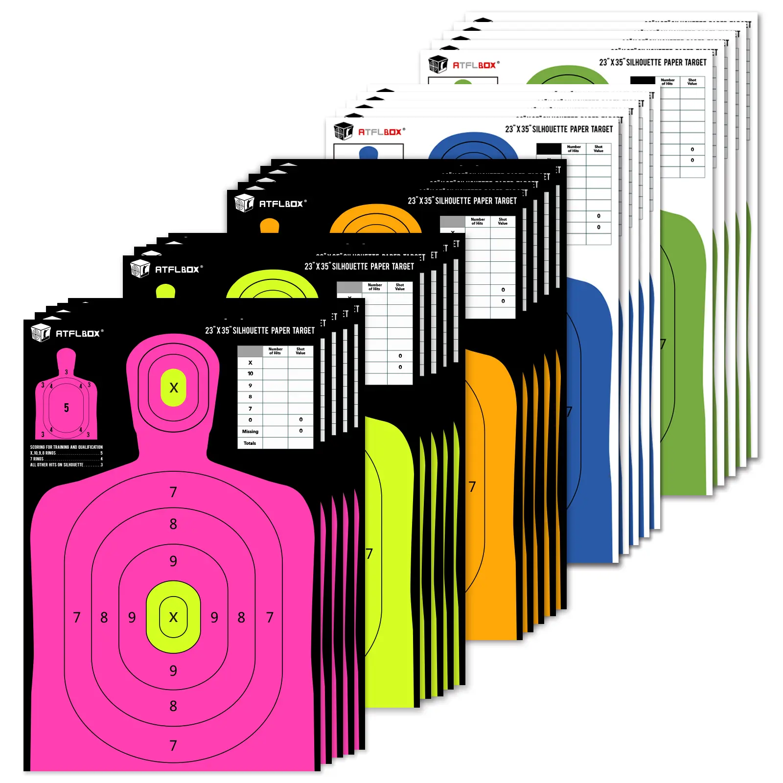 ATFLBOX 5-Color Silhouette Paper Target, 23x35 inch High Visibility Target Paper for Range, Indoor & Outdoor Hunting Sports Use