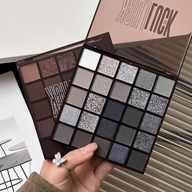 25 Shades No Fallout Smokey Eyeshadow Palette, Cool Gray Matte & Glittery Shimmer, Creamy Smooth Powder Natural to Smokey Eye, Daily Wear to Evening Party Makeup, Soft Blend Eye Set