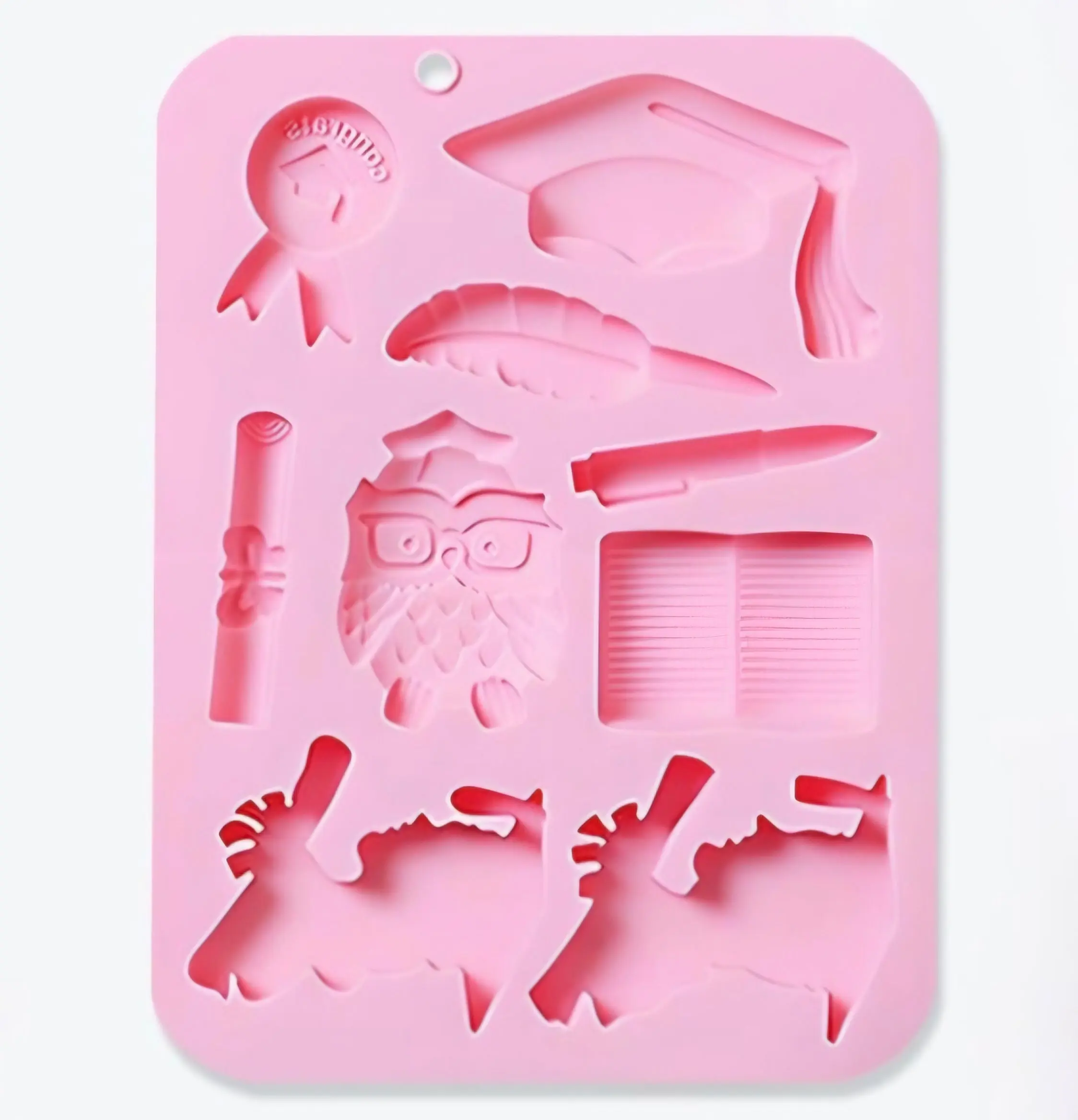 Graduation Silicone Chocolate Mold | Cap, Diploma, Owl & Books Candy Mold | 9 Cavity