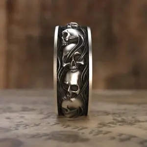 Men's Vintage Ring, Full Row Skull Ring, Personality Fashion Ring, Gothic Trend
