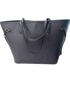 Pre-owned Louis Vuitton Leather Tote Bags Neverfull MM Shoulder Bag Epi Indigo Blue with Pouch