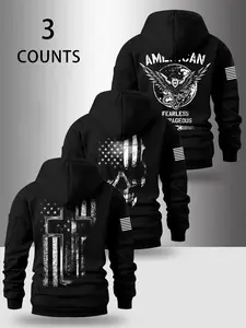 Men's Zipper Sweatshirt, Fall & Winter Design, Pocket Hooded Long Sleeve, American Flag Pattern, Casual Loose Fit, Casual Print Hoodie, Graphic Hooded Sweatshirt