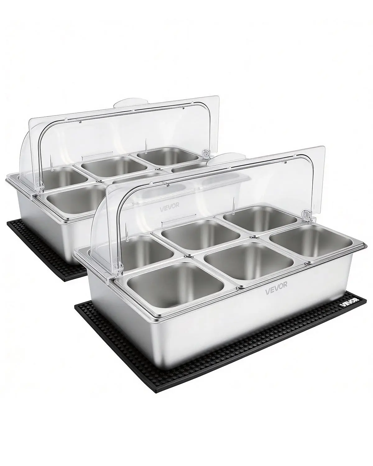 VEVOR Countertop Food Serving Display Container, Stainless Steel Food Salad Server Tray, Buffet Condiment Dispenser, Ice Cooled Rack with Clear Roll Top Cover, for Restaurant Hotel (6x1/6 Pan x2)