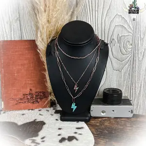 Lightning Bolt Layered Necklace - Bronze