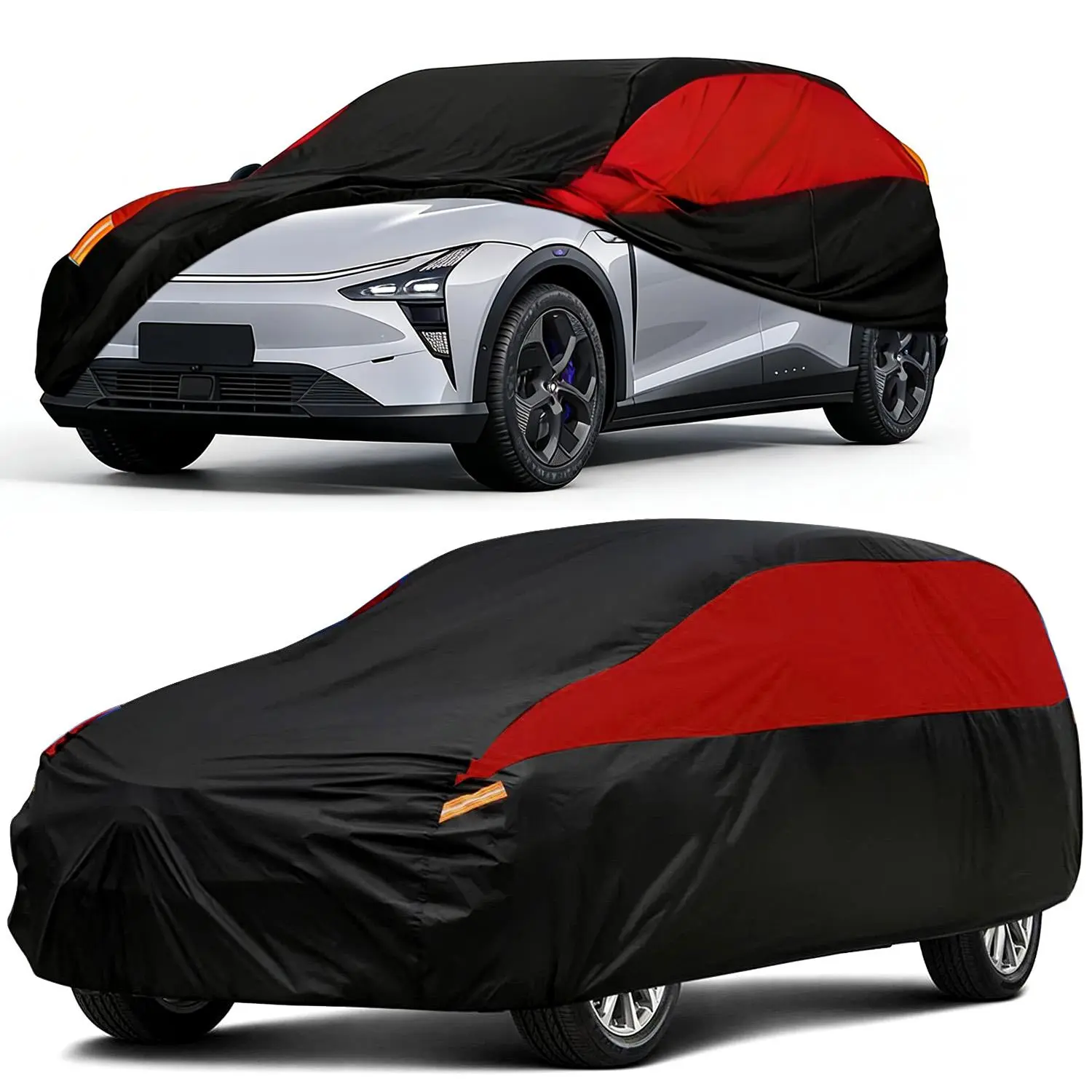 All-Weather Outdoor Full Car Cover,Reflective Safety Strips for Safety,Waterproof,Anti-UV,Dustproof,Snowproof & Anti-Scratch,Suitable for Sedan SUV Truck