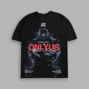 PowerFit ONLYUS "Premium" Oversized Cotton Casual Short-Sleeved Men & Women Graphic T-shirt for Men and Women, Classic Style Retro Streetwear Fashion