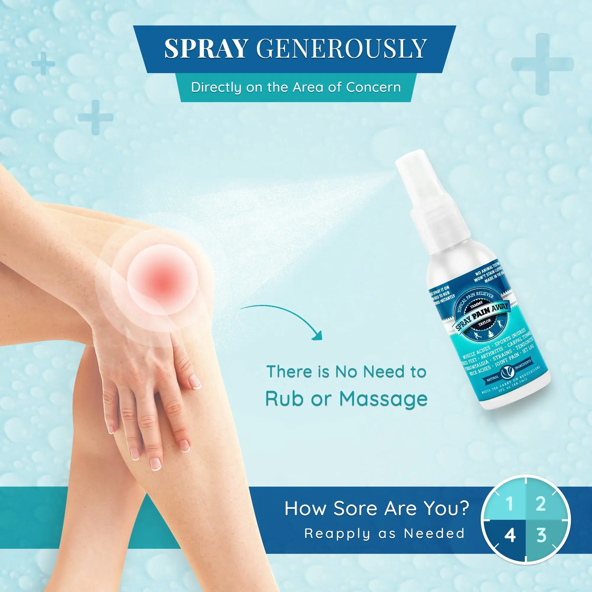 Tammy Taylor Spray Pain Away | Fast Relief for Headaches Muscle Aches & Travel Fatigue | Quick No-Rub Pain Spray | 2 fl oz