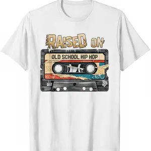 Raised On Old School Hip Hop Tshirt Cassette Graffiti Rap T-Shirt  Unisex Comfortable Casual Sports Tee plus size top
