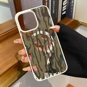 Camouflage Harmony Pattern Magnetic Phone Case Supports Wireless Charging for iPhone 17 15 16 14 Pro Max 13 12 11 XR XS Air Plus E Shockproof Non Slip Protection Silicone Transparent Acrylic Cover Cellphone Protective