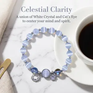 Unisex Light and Stone White Crystal Single Beaded Bracelet - Casual Daily Wear Accessory for Focus, Balance