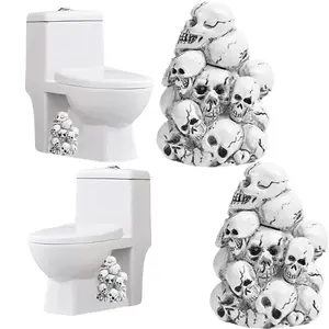 2 Pack Skull Decorative Toilet Bolt Covers, Resin Toilet Bolt Caps, Funny Bathroom Decor Accessories, Easy Installation Replacement Parts for Halloween Decoration (Skull Pile)