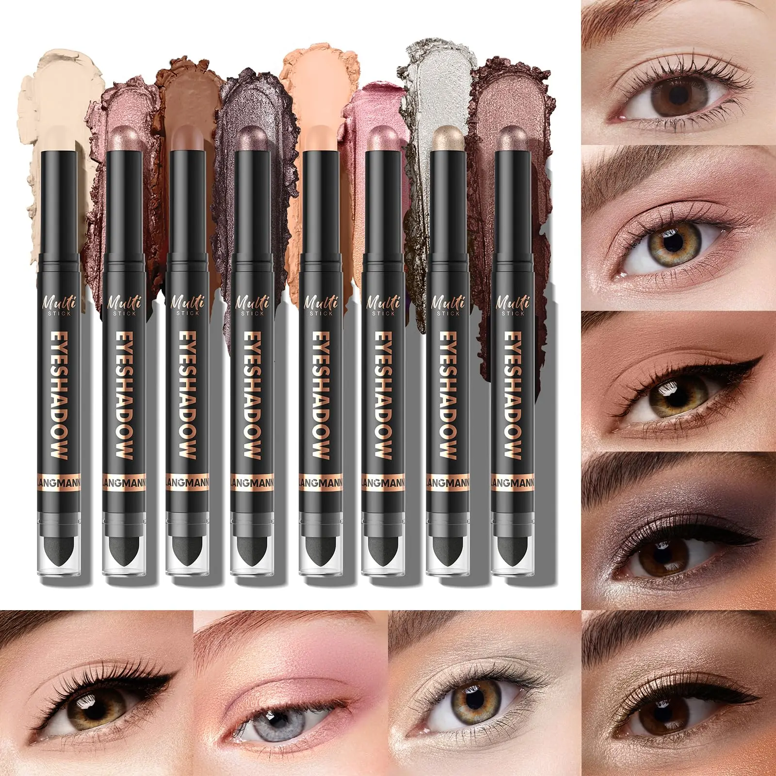 8-Piece Soft Smooth Cream Eyeshadow Stick Cosmetic Gift Set - Matte Earth Tones, Bright Metallic Contour Sticks, Waterproof Long-Lasting Makeup Products