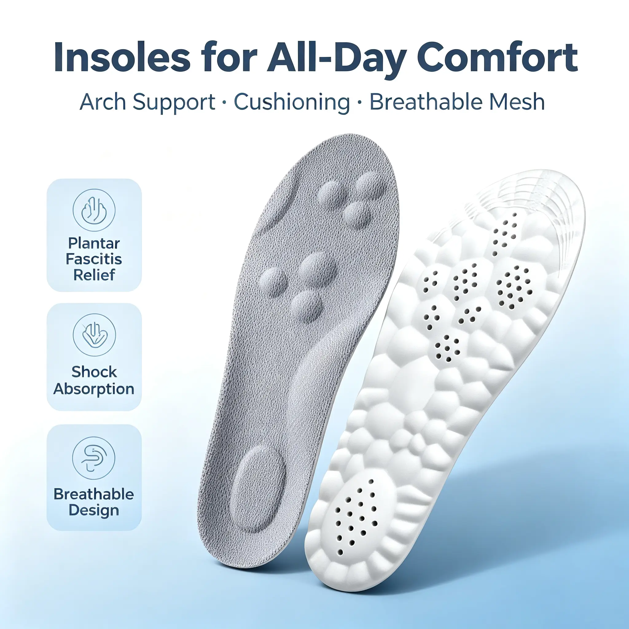Unisex Cloud Insoles with Orthotic Arch Support - Shock-Absorbing Foot Pain Aid for Plantar Fasciitis, Flat Feet - Ideal for Running, Daily Wear, Work Shoes (Unisex Sizes Available)