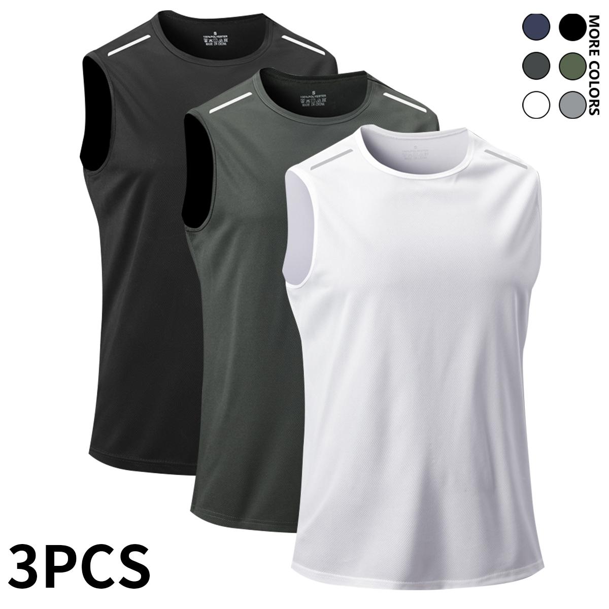 Men's 3-Pack   - Breathable, Quick-Dry Sleeveless Shirt, Suitable for Summer Gym, Running, and Training, Crew Neck, Polyester Fiber, Black/White/Navy Blue, Athletic Wear High Elasticity Lifestyle Beater Set Majin Vegeta Dragon Ball Tees tank tops