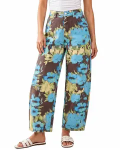 luvamia Barrel Jeans for Women Cropped High Waisted Baggy Colored Floral Printed Women Western Boyfriend Jeans Stretchy