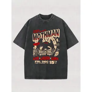 Washing, Mothman Terror Strikes In The Sky Printed T-Shirts, High-Quality Batik Cotton Vintage Fashion Brand T-Shirts, Men's T-Shirts, Summer T-S y2k,soulja,concert,Halloween,Gothic,Vintage,Streetwear Graphic Y2K Streetwear Graphic Tee
