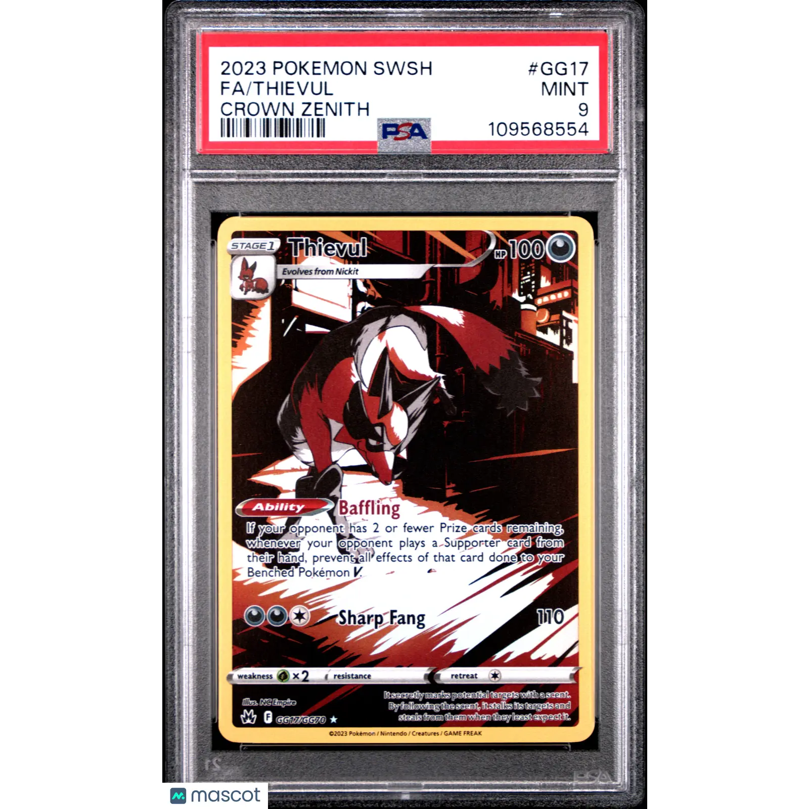 PSA 9 2023 POKEMON SWORD AND SHIELD CROWN ZENITH GG17 FULL ART/THIEVUL