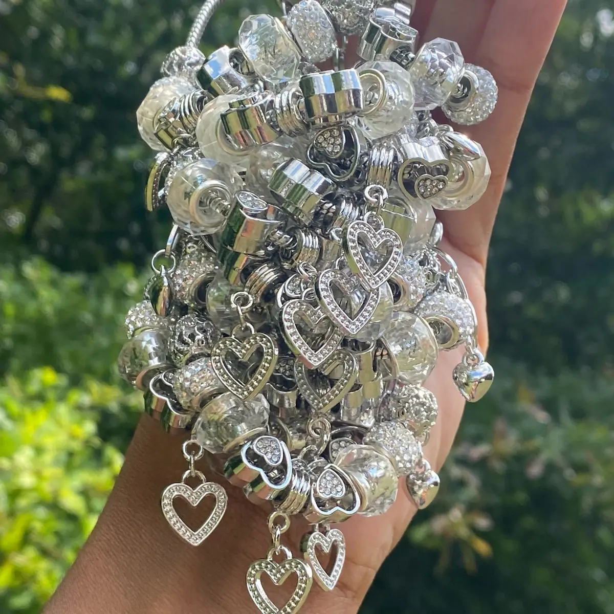 Silver Love Hollow Charmed Bracelets
